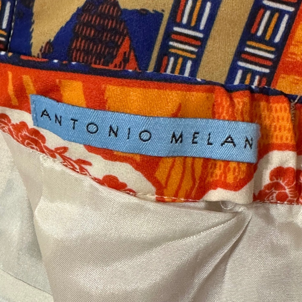 Antonio Melani Baroque Medallion Scarf Print Pencil Skirt Orange Blue Ornate S - Picture 3 of 6